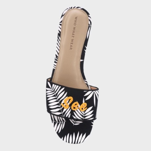 WHO WHAT WEAR Black White Floral Slide Sandal size 8 - Picture 3 of 8